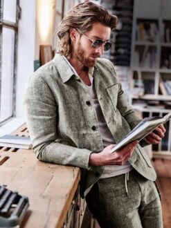 Bauchgefühl-Leinenanzugjacke -Kleidung Verkauf EC24 6335 DE 1